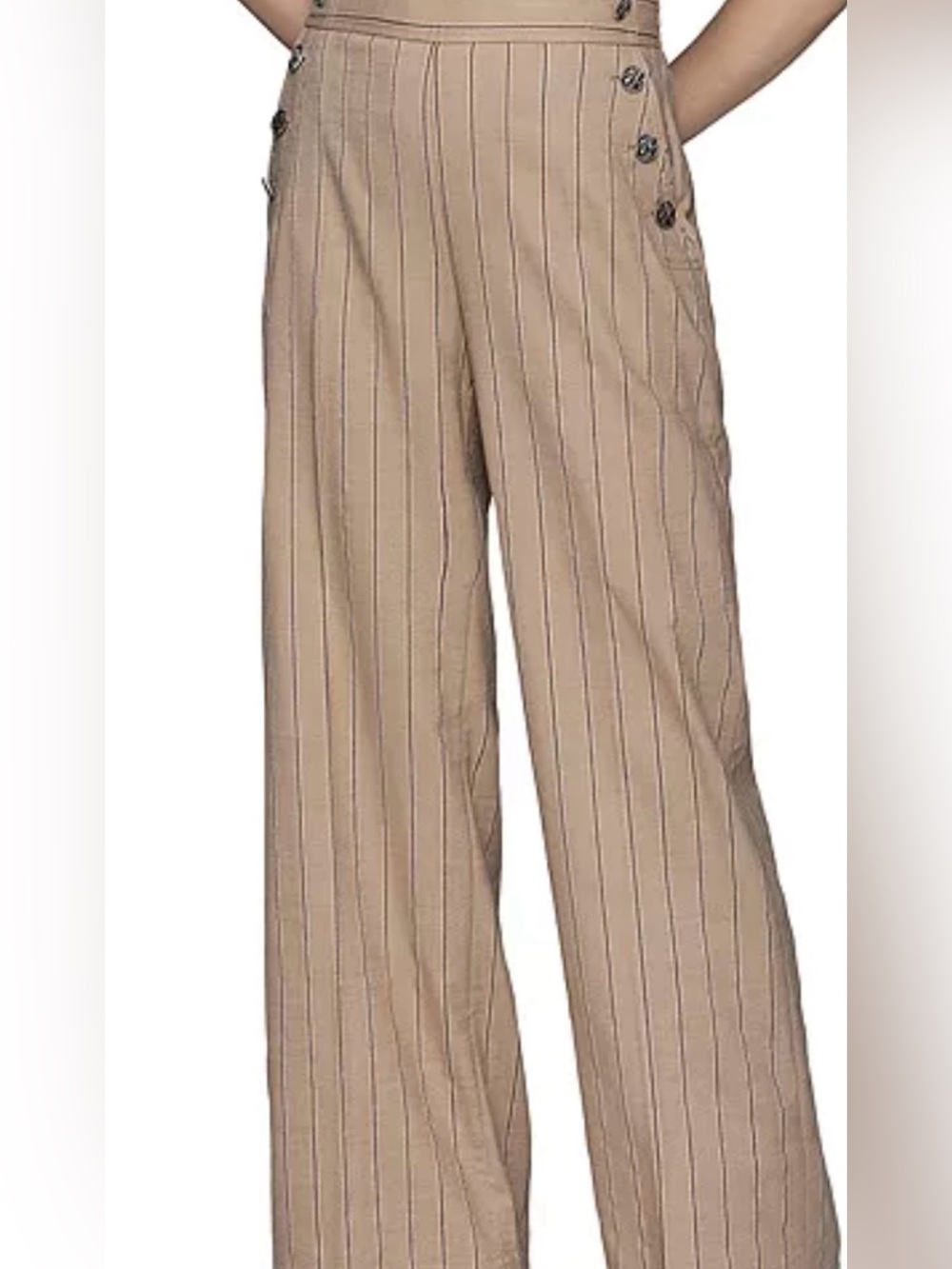 KARL LAGERFELD Women's Mid Rise Striped Straight Leg Pants Size 16 Tan NWT